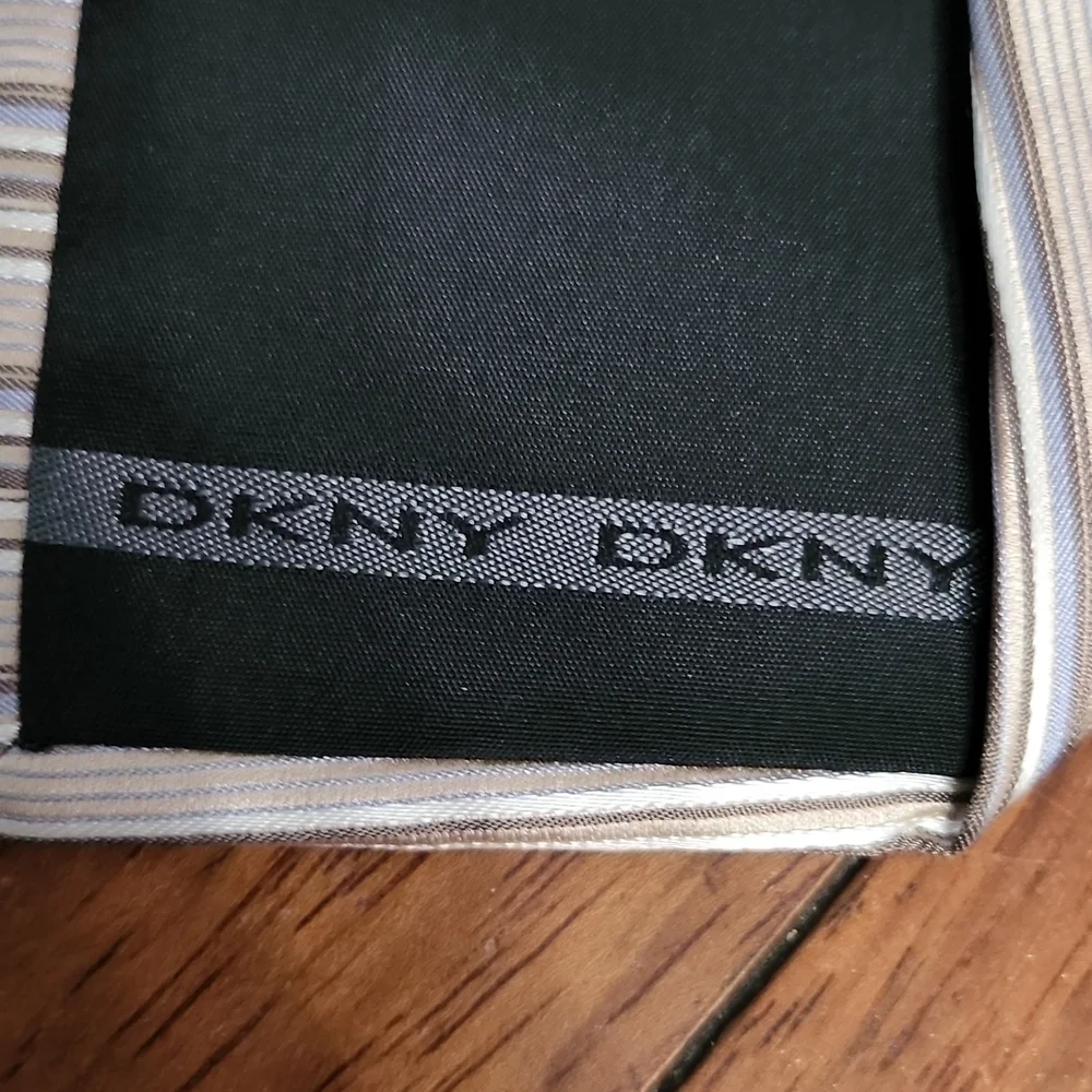 DKNY 100% Silk Neck Tie Silver Brown Stripped Made in USA